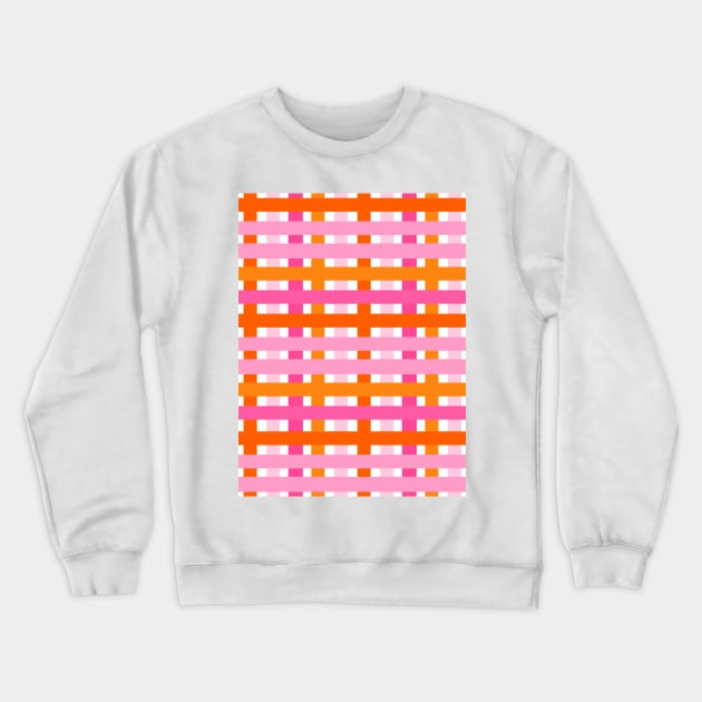 Pink and Orange, Check, Plaid Crewneck Sweatshirt by OneThreeSix